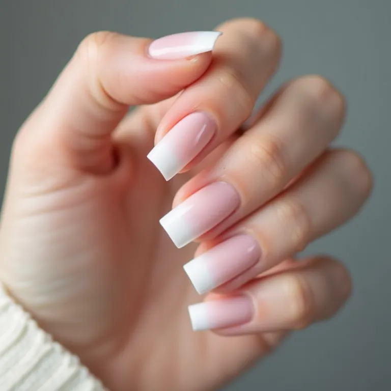 Esmalte degradê em tons pastel, uma transição suave e elegante nas unhas.
