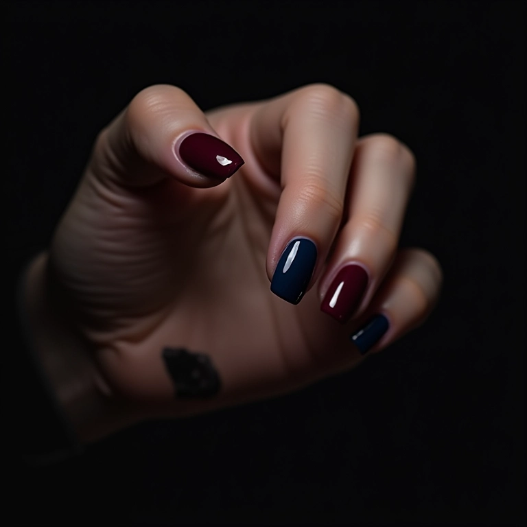 Esmalte em tons escuros em unhas curtas, mistério e sofisticação.