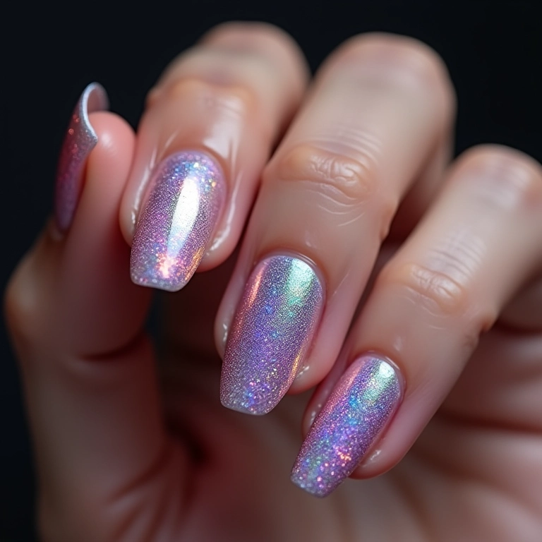 Esmalte holográfico com efeito furta-cor.