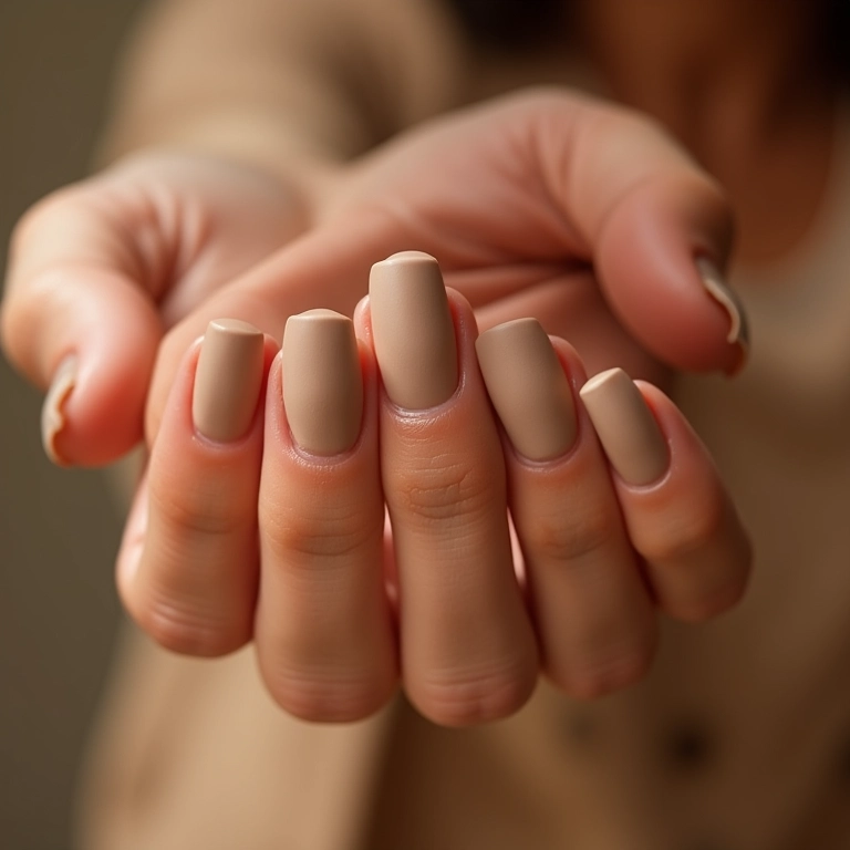 Esmalte nude com acabamento fosco e elegante.