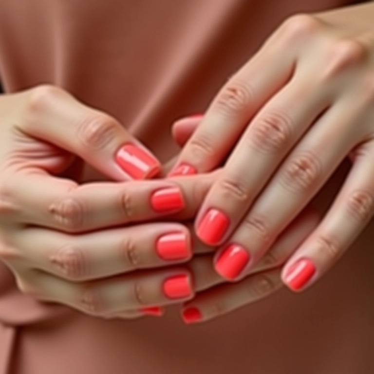 Esmalte nude com destaque colorido.