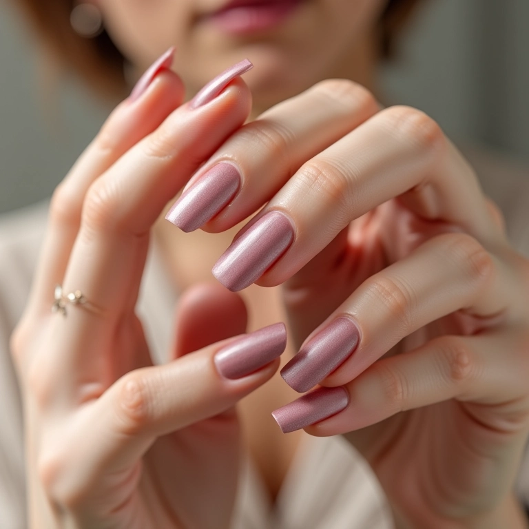 Esmalte nude elegante em unhas de fibra.