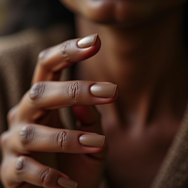 Esmalte nude matte em pele negra.