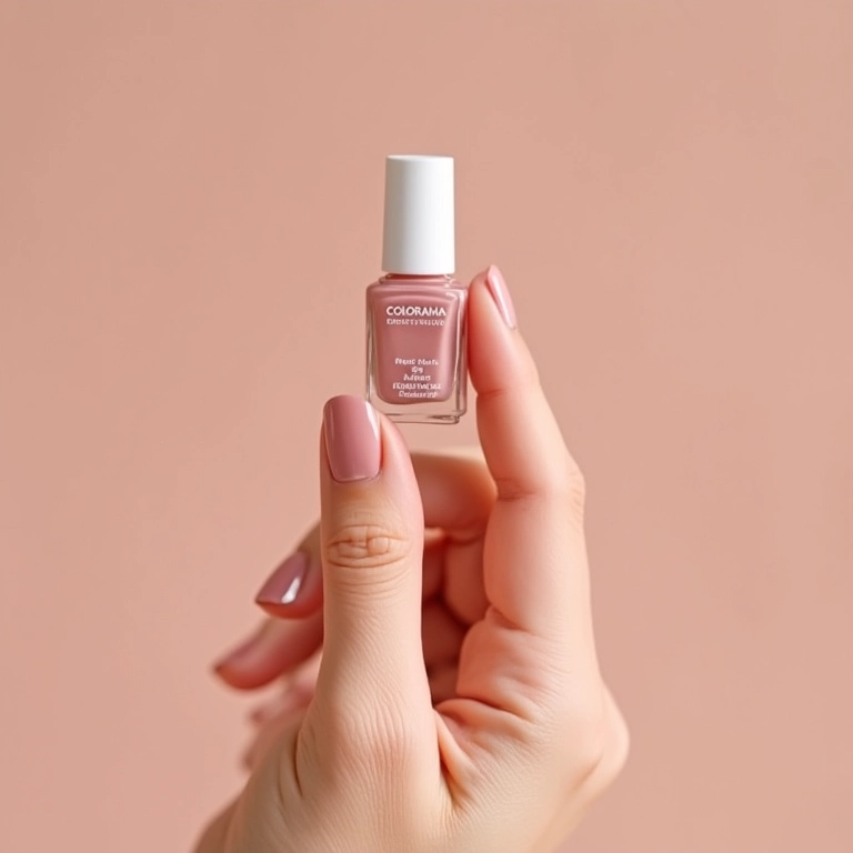 Esmalte nude rosado da Colorama sendo aplicado.