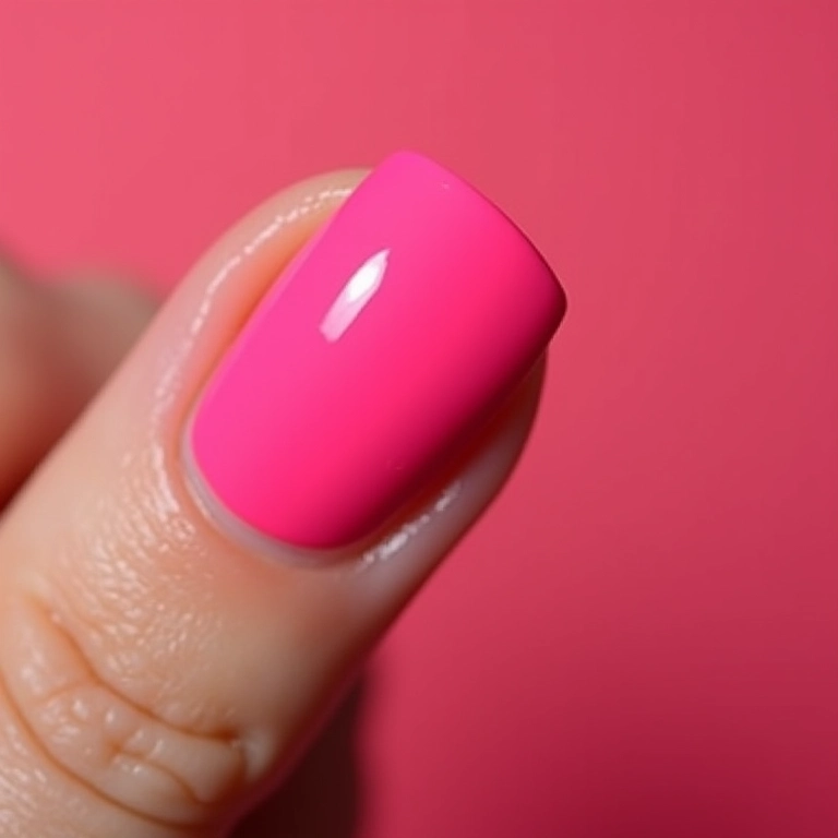 Esmalte rosa chiclete ousado em mãos femininas.