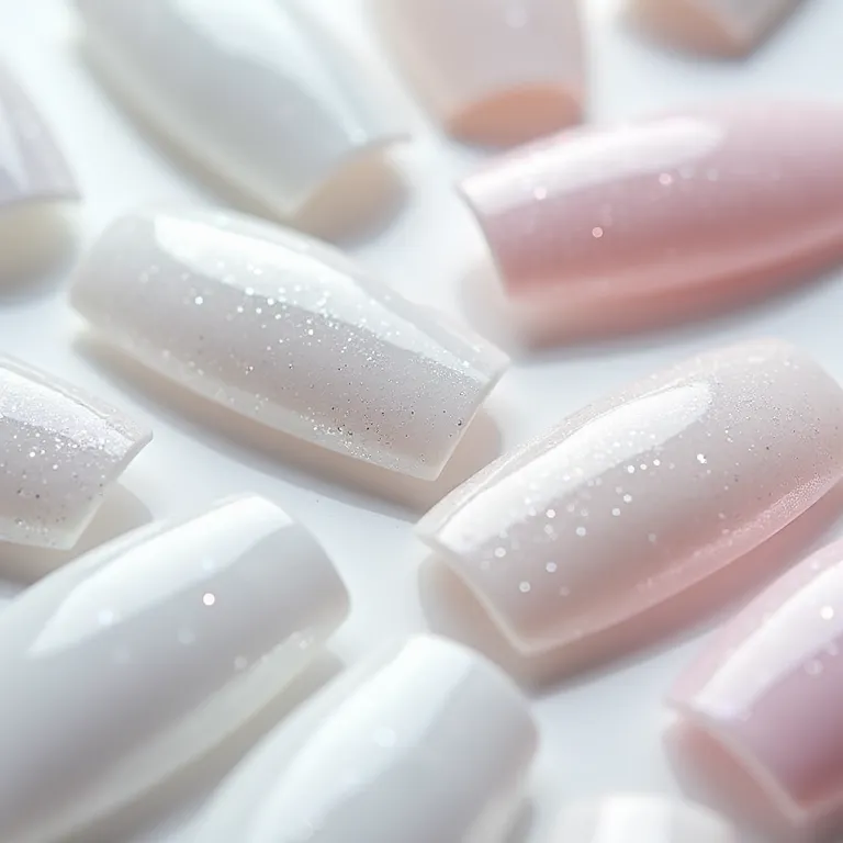 Esmaltes brancos com glitter já prontos, praticidade e brilho.