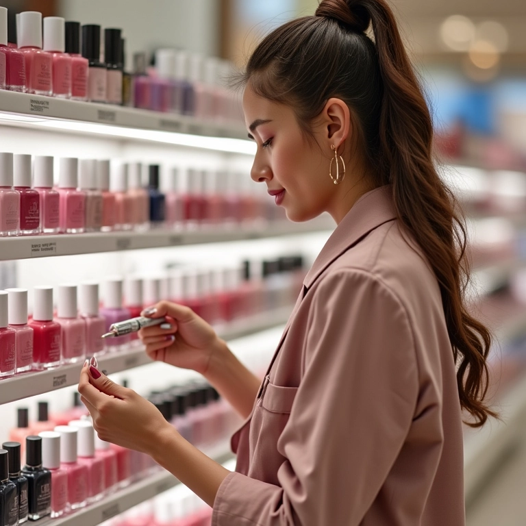 Esmaltes Essie em seção de beleza de loja de departamento.