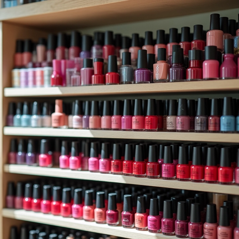 Esmaltes organizados por cor e textura.