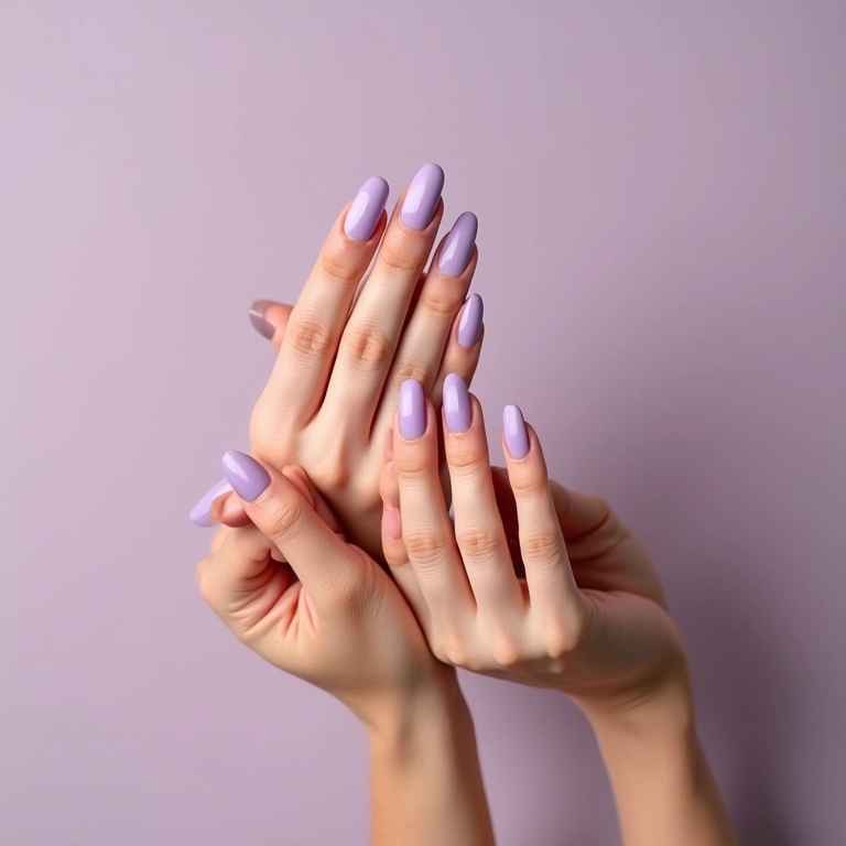 Esmaltes roxo claro em diferentes tons de pele.