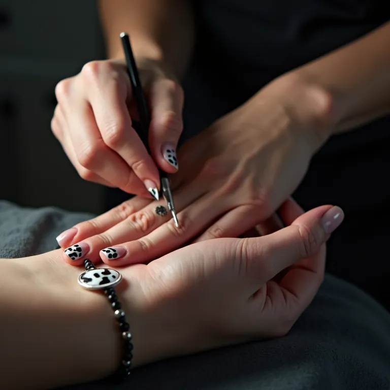 Especialista demonstrando a técnica perfeita para unhas de vaca.