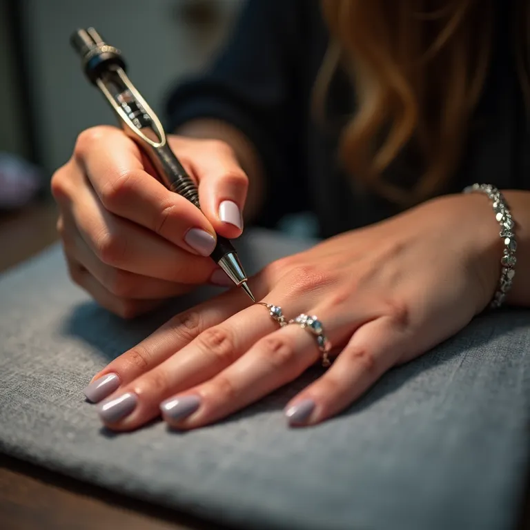 Especialista demonstrando técnica de nail art junina.