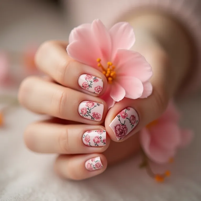 Estampas florais: delicadeza nas unhas.