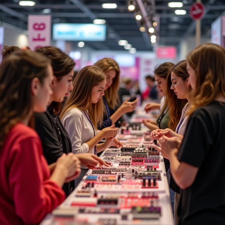 Estande de esmaltes em feira de beleza, oportunidades de negócios.