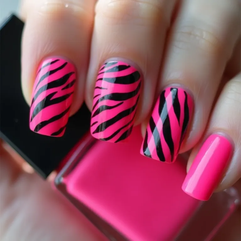 Estilo e atitude em unhas animal print neon.