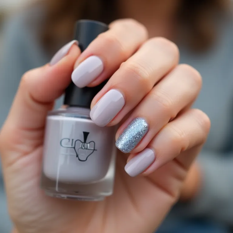 Filha única azul com glitter em unhas de gel.