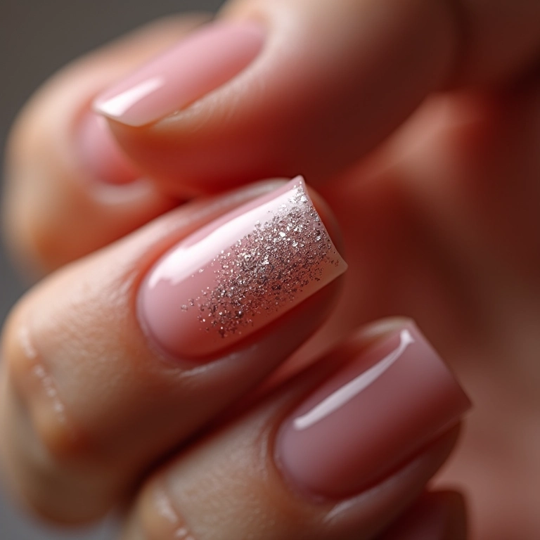 Filha única com glitter em unhas de gel.