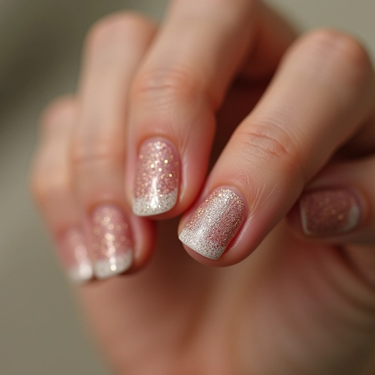 Filha única com glitter em unhas pequenas.