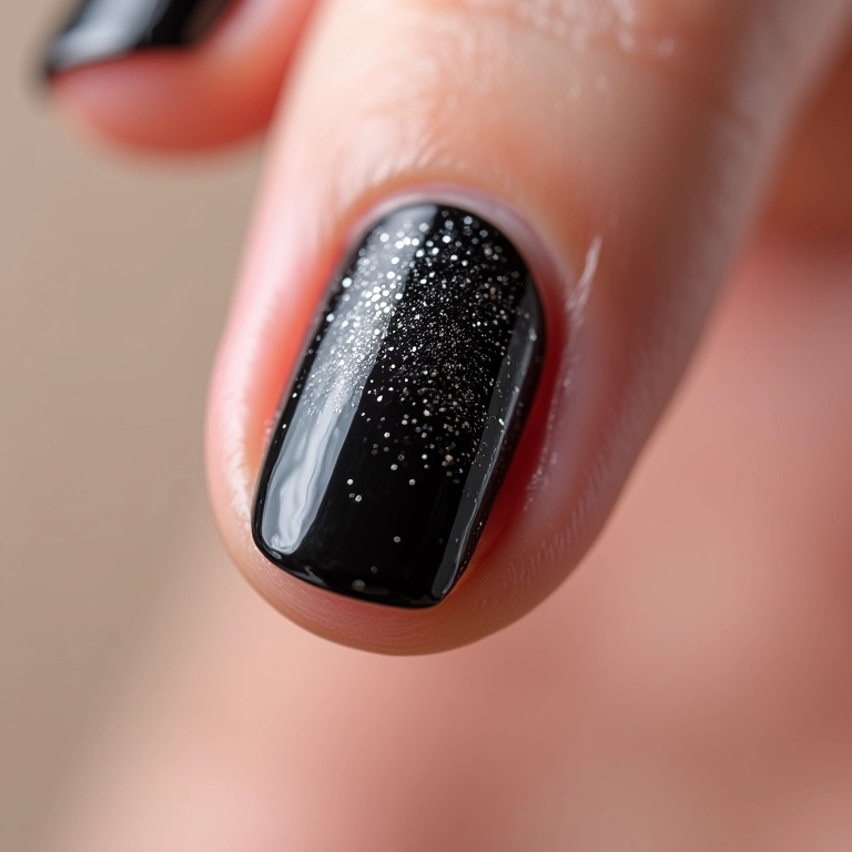Filha única com glitter preto e acabamento brilhante.