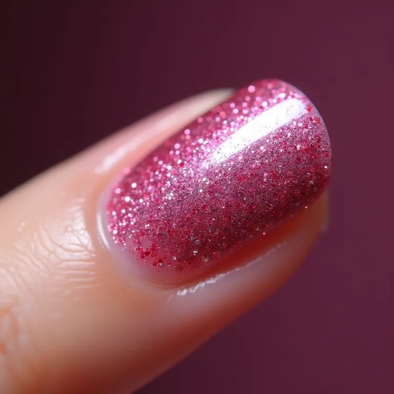 Filha única com glitter rosa: um toque de glamour nas suas unhas.