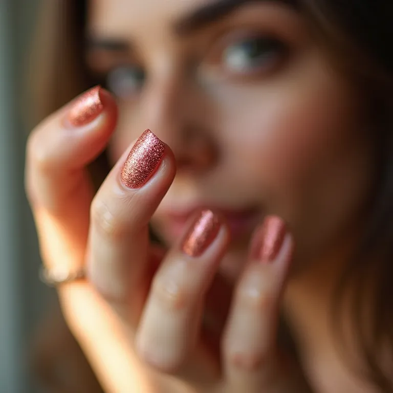 Filha única com glitter: unhas decoradas com brilho.