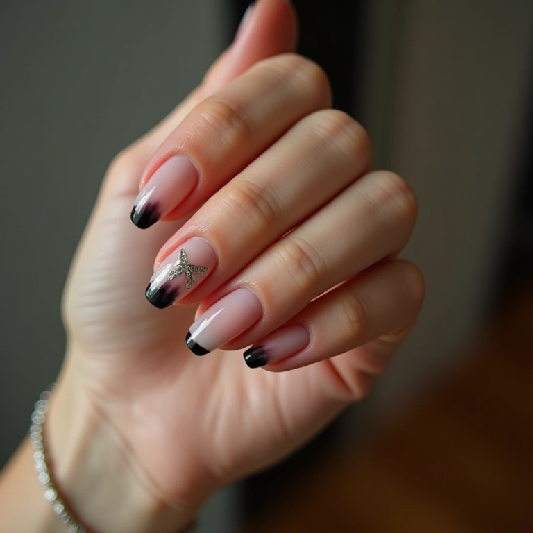 Filha única preta com design delicado em unhas.