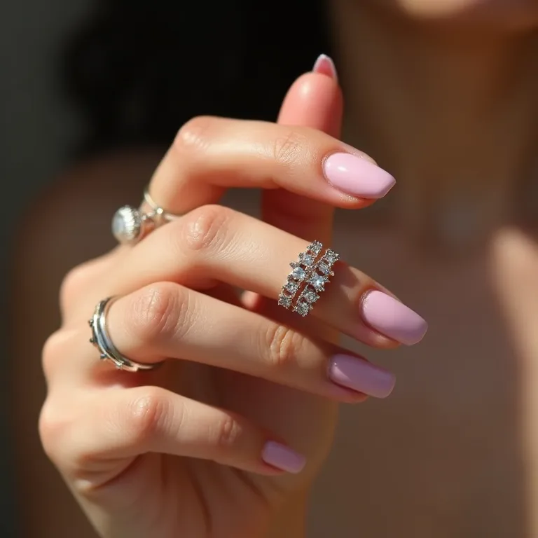 Filha única rosa em unhas de gel com joia brasileira.