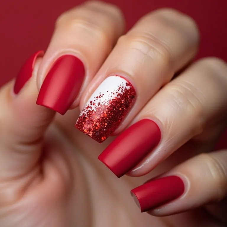 Filha única vermelha e branca com glitter.