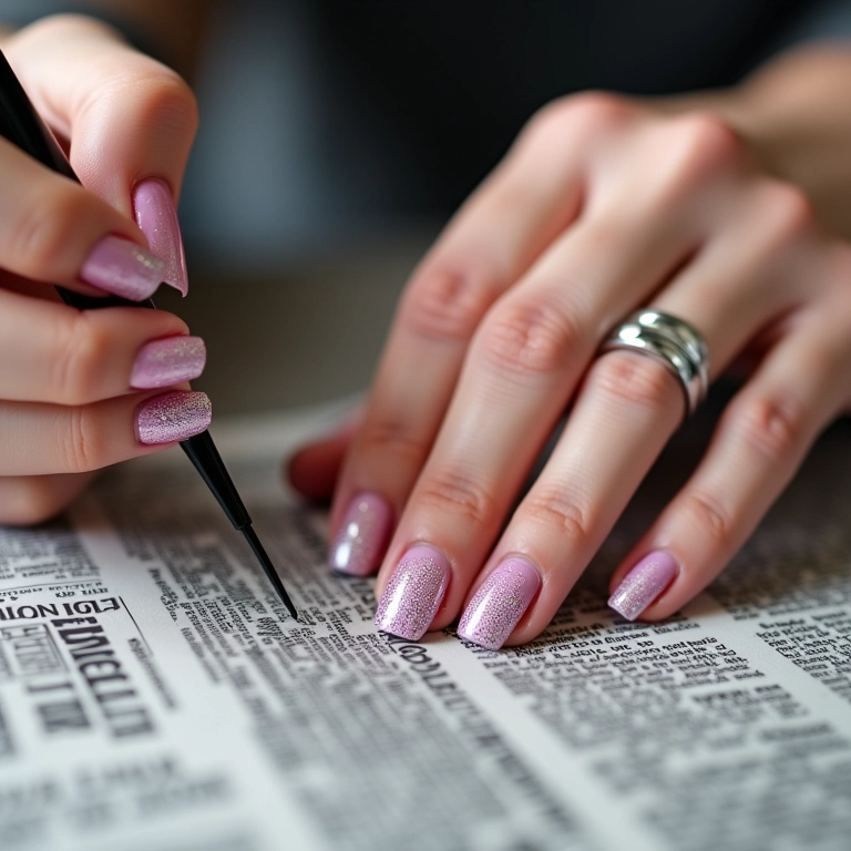 Finalizando a unha de jornal com top coat.