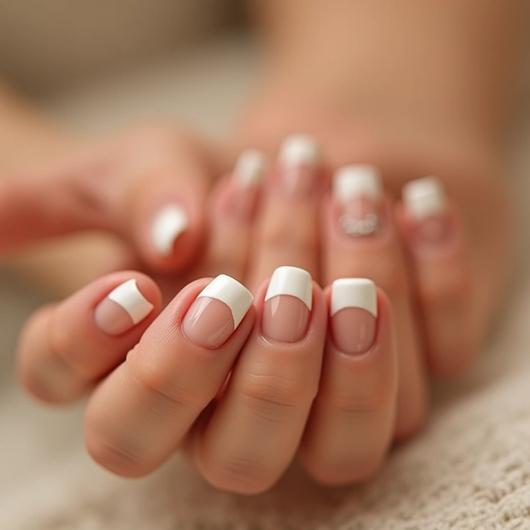 Francesinha clássica branca em unhas bem cuidadas.