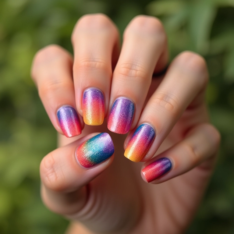Francesinha colorida em unhas de gel.