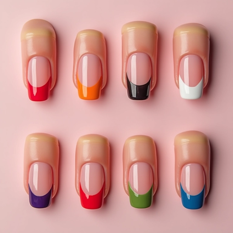 Francesinha colorida repaginada em diferentes formatos de unhas.