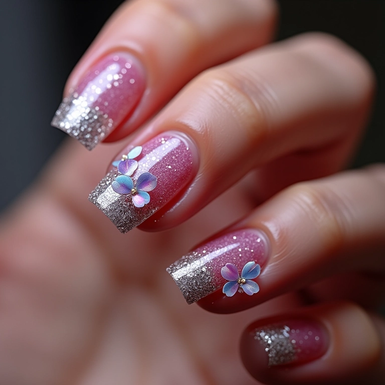 Francesinha com glitter e flor holográfica