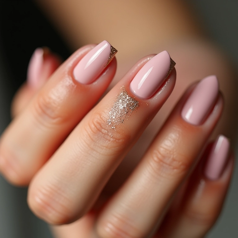 Francesinha com glitter prateado em unhas.