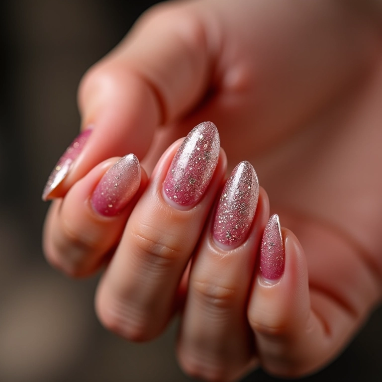 Francesinha de gel com detalhes em glitter.