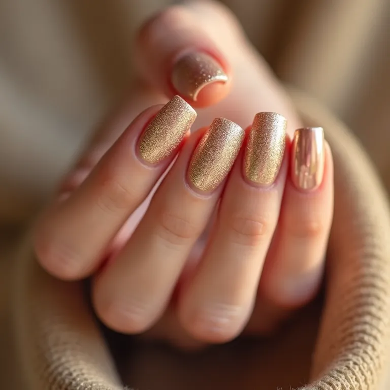 Francesinha delicada com glitter dourado nas pontas para um toque festivo.