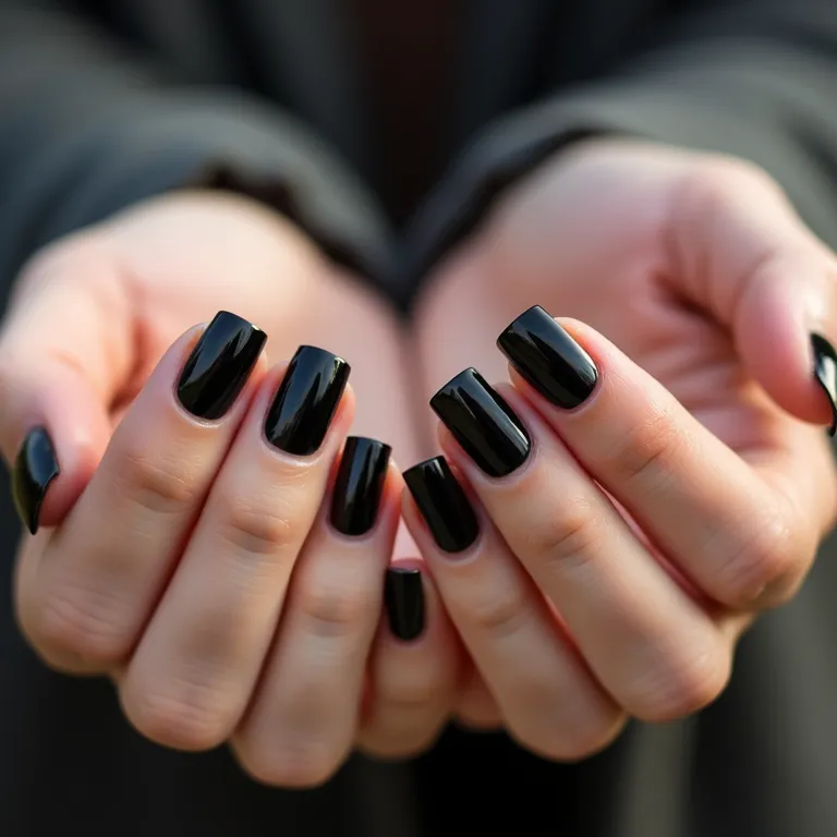 Francesinha preta em unhas quadradas.