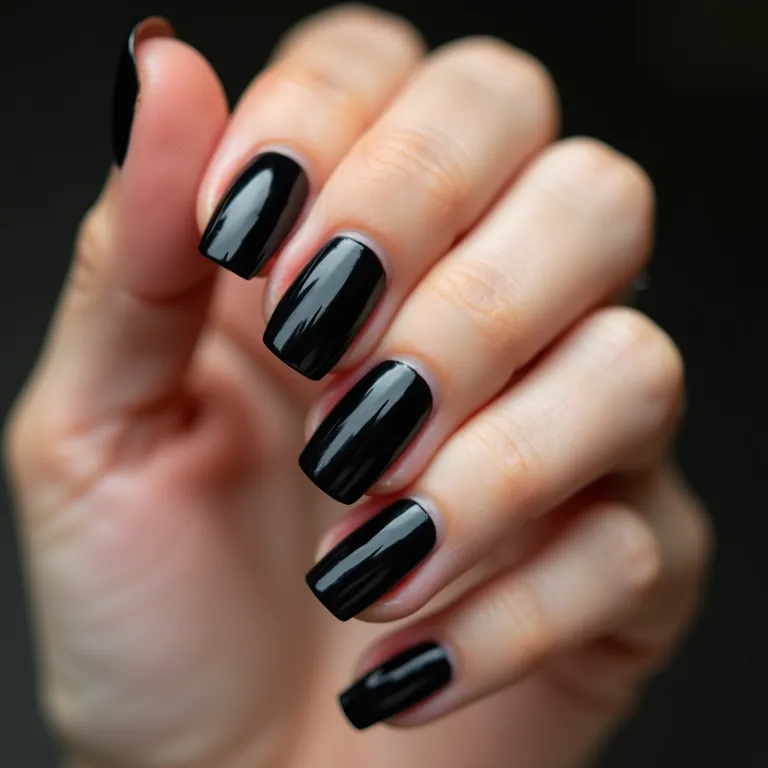 Francesinha preta moderna em unhas bem cuidadas.