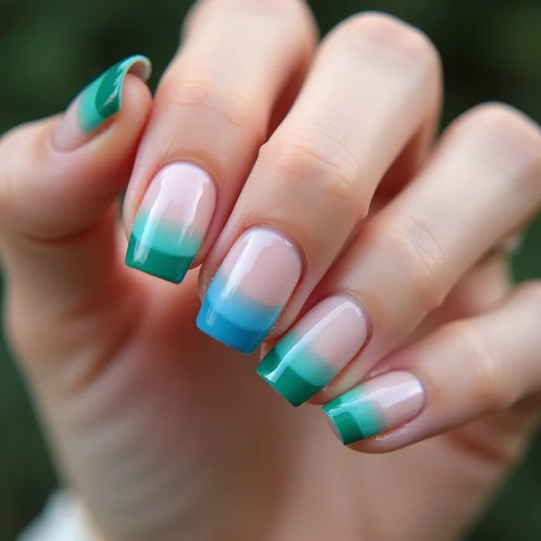 Francesinha reinventada com pontas coloridas em degradê azul e verde.