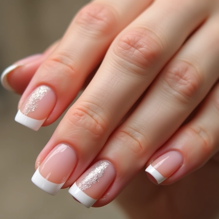 Francesinha repaginada com gel e detalhes em glitter.