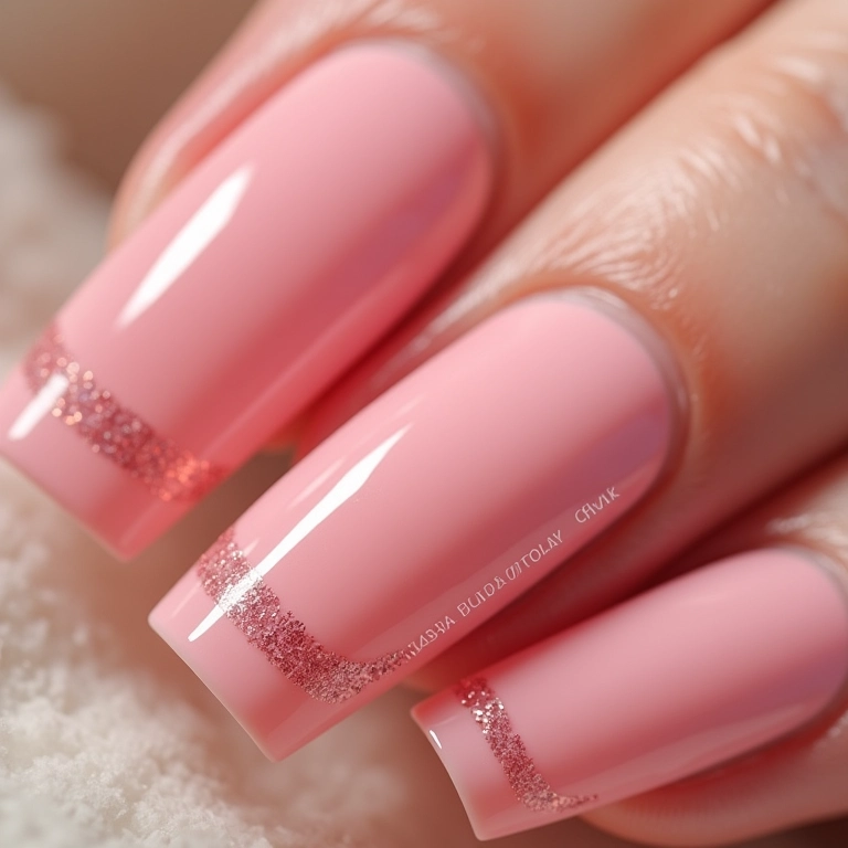 Francesinha rosa clássica repaginada em unhas quadradas.