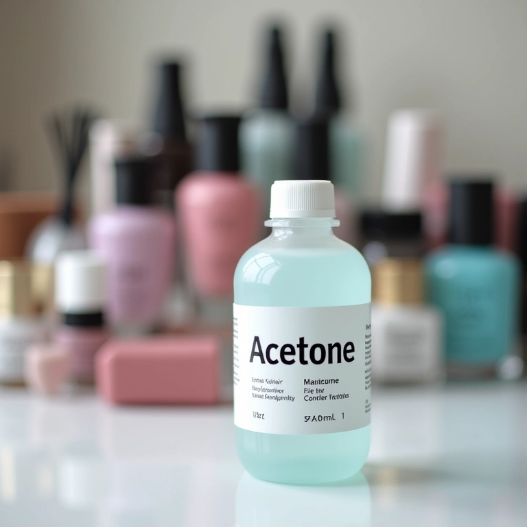 Frasco de acetona pura para remover esmalte em gel.