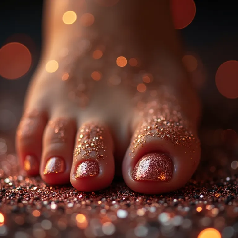 Glitter e brilho para unhas dos pés em festas.
