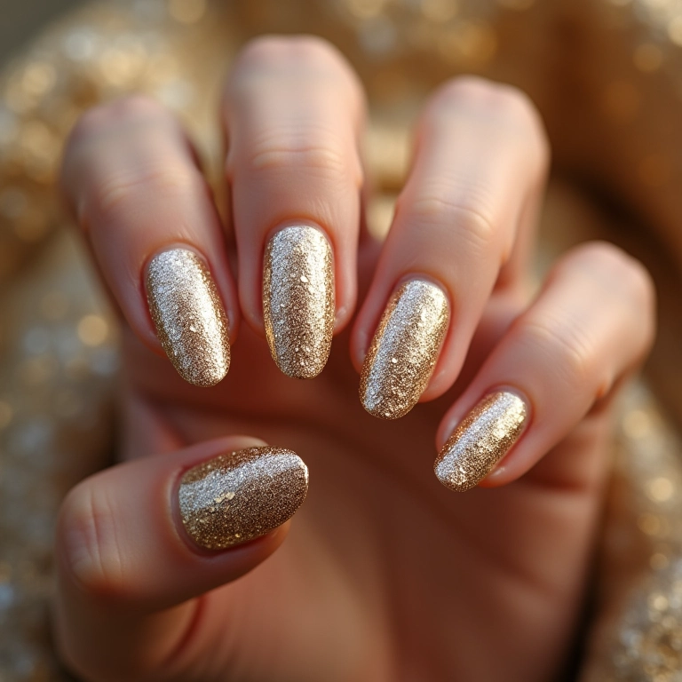 Glitter e esmalte com glitter em unhas de debutantes.