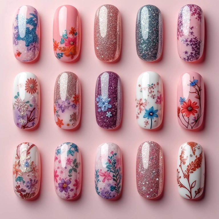 Inspiração para unhas decoradas com glitter.