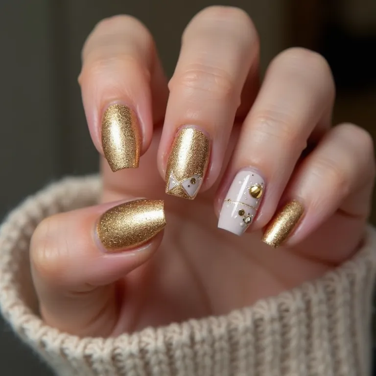 Inspirações de nail art para unhas de gel no Ano Novo.
