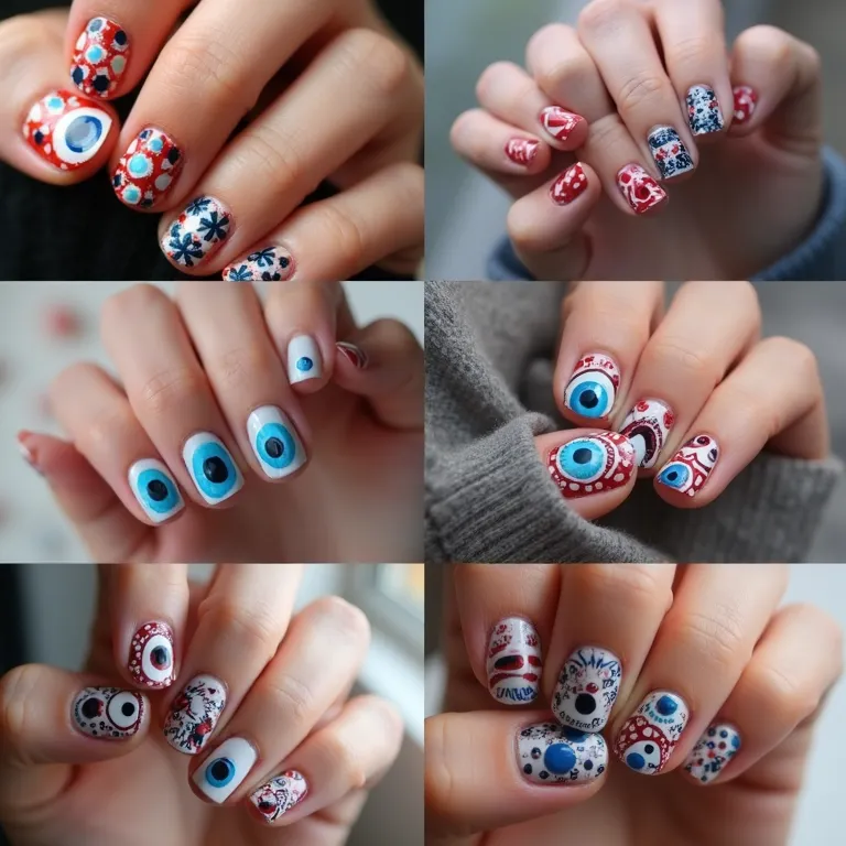 Inspirações de unhas decoradas com olho grego.