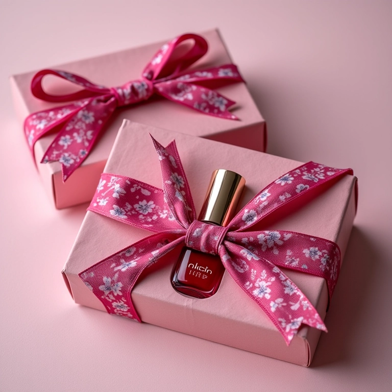Kits de esmaltes lindamente embalados para presente com fitas vibrantes e padrões brasileiros.