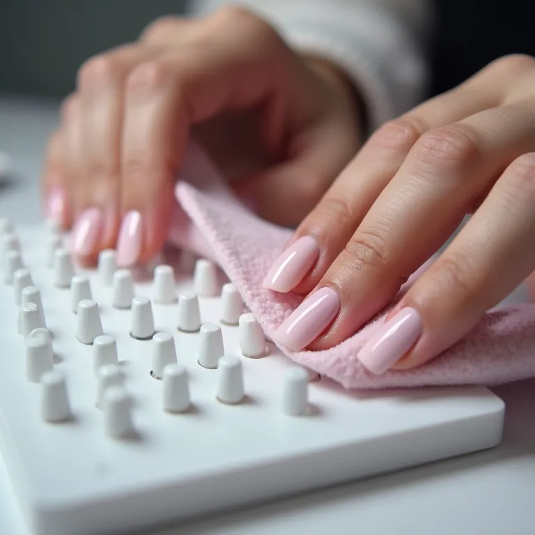 Limpando porta esmalte de acrílico com cuidado.