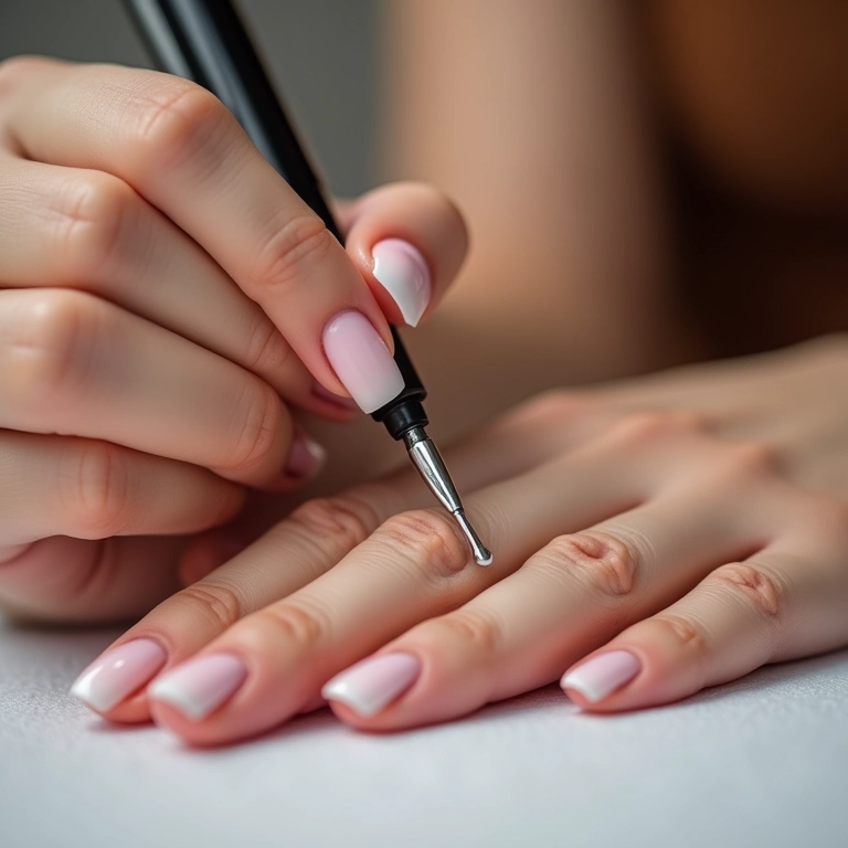 Lixando a camada de brilho do esmalte em gel.