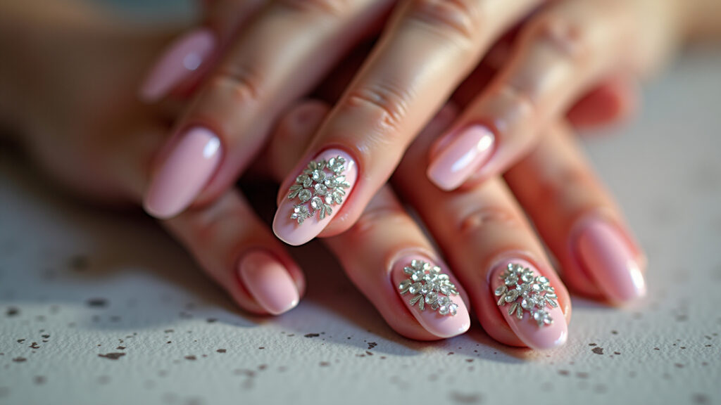 Luxurious Barbie nails with rhinestones, sophisticated and glamorous, professional photography, 8K Unhas Barbie com pedrarias luxuosas.